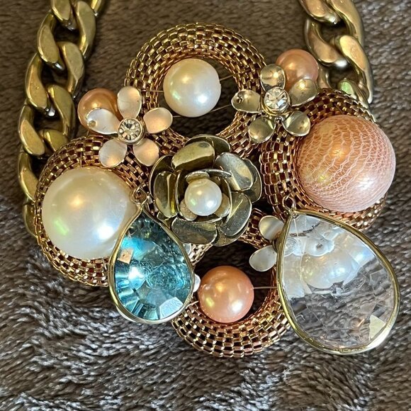 Vintage Big Pearl Gemstone Bauble Adjustable Chunky Chain Bracelet EFM - Picture 3 of 9